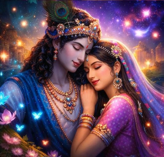 Rādhā és Kṛṣṇa szeretetteljes közelségben